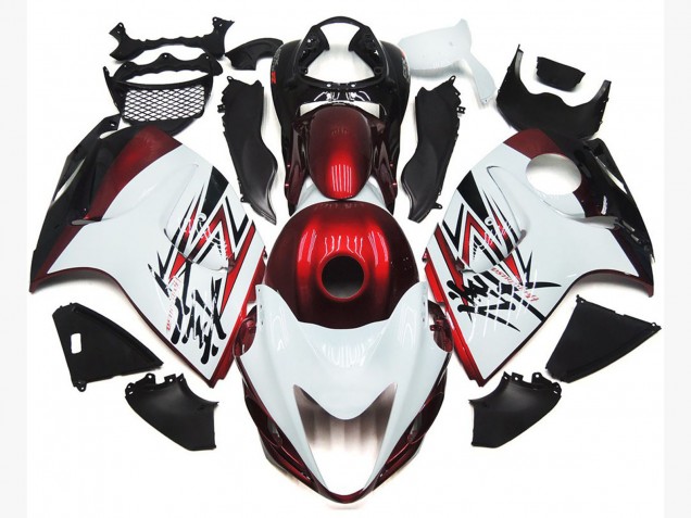 Blanco Brillante Con Rojo Intenso Personalizado 08-20 GSXR 1300 Carenado Blanco Brillante Con Rojo Intenso Personalizado 08-20 GSXR 1300 Carenado
