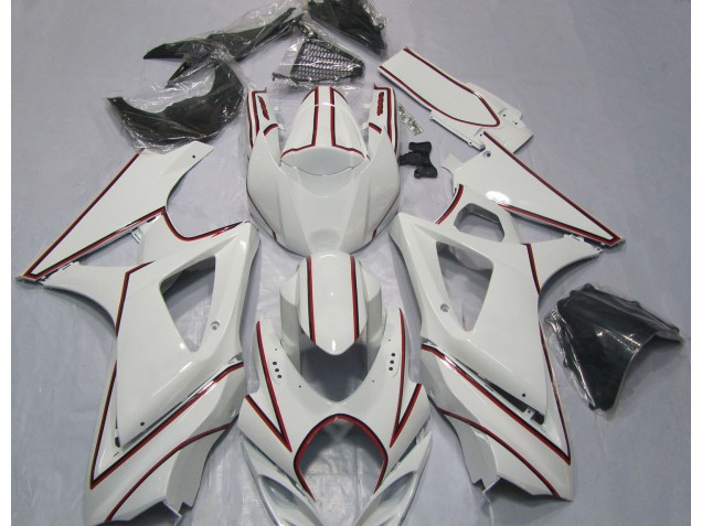 Blanco Con Raya Diplomática Roja 07-08 GSXR 1000 Carenado Blanco Con Raya Diplomática Roja 07-08 GSXR 1000 Carenado
