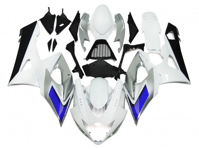 Estilo Blanco Brillante Con Toques Plateados & Azul 05-06 GSXR 1000 Carenado Estilo Blanco Brillante Con Toques Plateados & Azul 05-06 GSXR 1000 Carenado