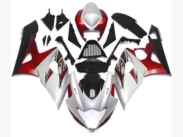 Estilo Blanco Brillante Con Toques Plateados & Bronce 05-06 GSXR 1000 Carenado Estilo Blanco Brillante Con Toques Plateados & Bronce 05-06 GSXR 1000 Carenado