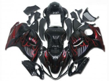 Descuento Carenados Moto Suzuki GSXR 1300 Hayabusa 2008-2020 - Negro Brillante Rojo Llama