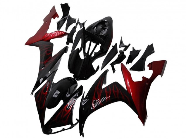 Descuento Carenados Moto Yamaha YZF R1 2004-2006 - Negro Brillante Rojo Llama