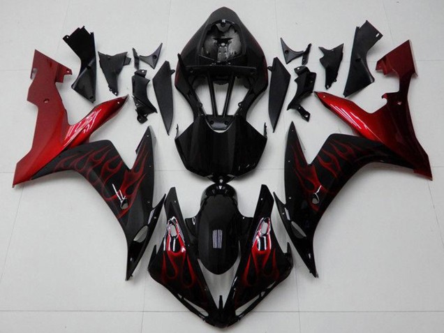 Descuento Carenados Moto Yamaha YZF R1 2004-2006 - Negro Brillante Rojo Llama