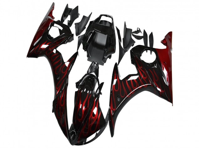 Descuento Carenado Moto Yamaha YZF R6 2003-2004 - Negro Brillante Rojo Llama