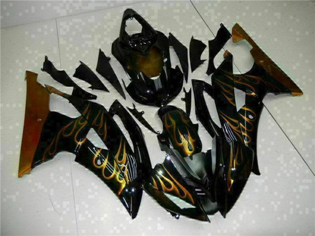 Descuento Carenados Moto Yamaha YZF R6 2008-2016 - Negro Brillante Oro Llama