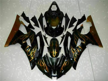 Descuento Carenados Moto Yamaha YZF R6 2008-2016 - Negro Brillante Oro Llama