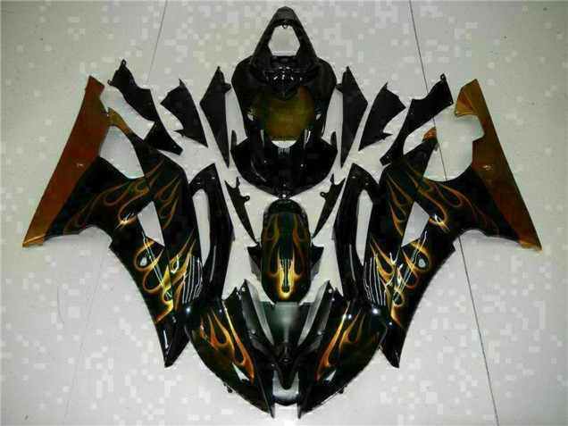 Descuento Carenados Moto Yamaha YZF R6 2008-2016 - Negro Brillante Oro Llama