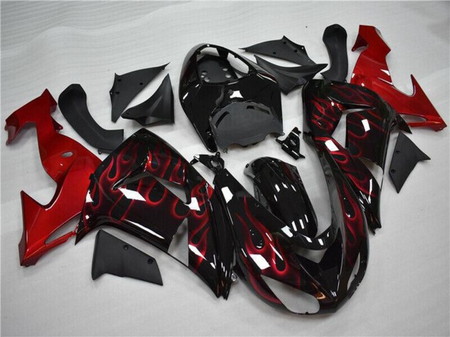 Descuento Carenado Moto Kawasaki ZX10R 2006-2007 - Negro Brillante Rojo Llama