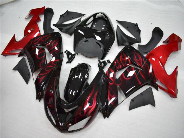 Descuento Carenado Moto Kawasaki ZX10R 2006-2007 - Negro Brillante Rojo Llama