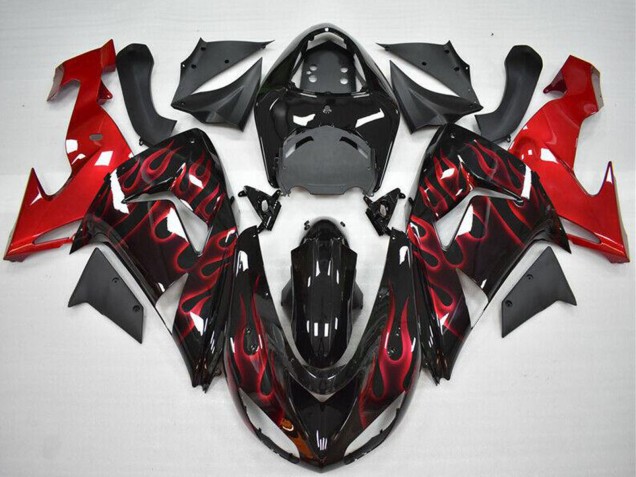 Descuento Carenado Moto Kawasaki ZX10R 2006-2007 - Negro Brillante Rojo Llama