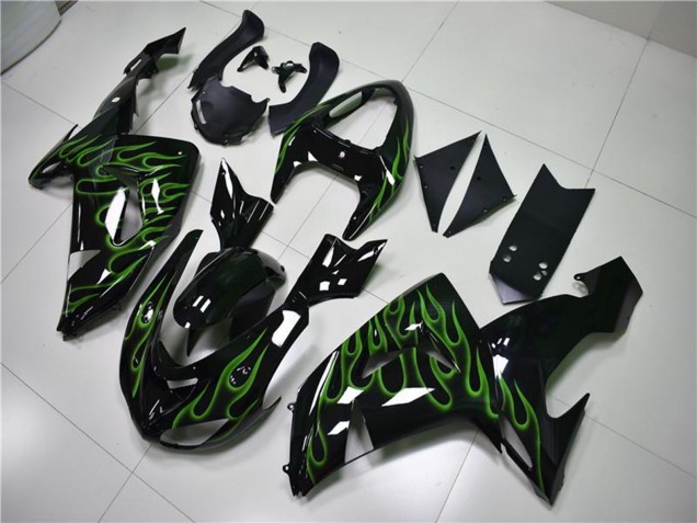 Descuento Carenados Moto Kawasaki ZX10R 2006-2007 - Negro Brillante Verde Llama