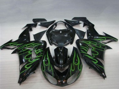 Descuento Carenados Moto Kawasaki ZX10R 2006-2007 - Negro Brillante Verde Llama