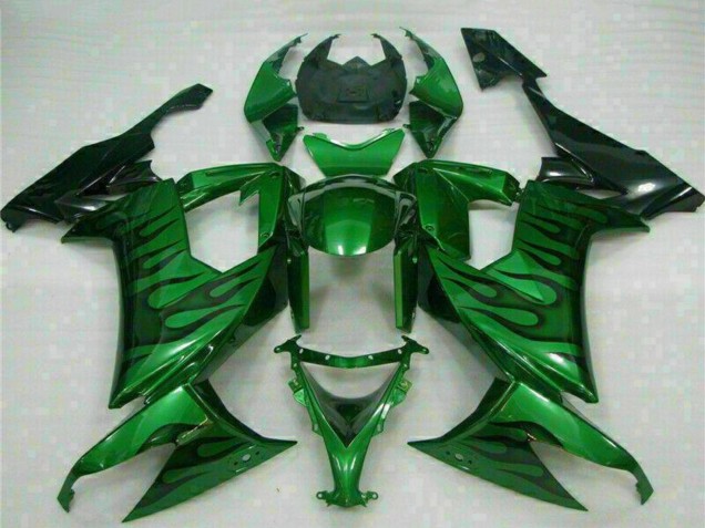Descuento Carenados Moto Kawasaki ZX10R 2008-2010 - Negro Brillante Verde Llama