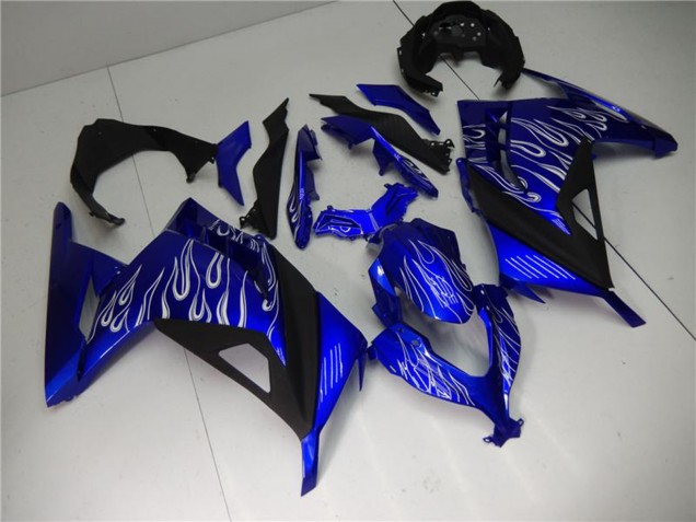 Descuento Carenados Moto Kawasaki Ninja 300 EX300R 2013-2024 - Azul Negro Blanco Llama