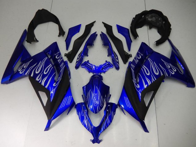 Descuento Carenados Moto Kawasaki Ninja 300 EX300R 2013-2024 - Azul Negro Blanco Llama