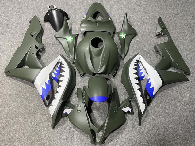 Descuento Carenados Moto Honda CBR600RR 2007-2008 - Verde Militar Blanco Azul Tiburón