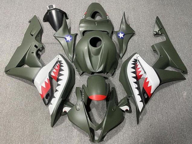 Descuento Carenados Moto Honda CBR600RR 2007-2008 - Verde Militar Blanco Rojo Tiburón