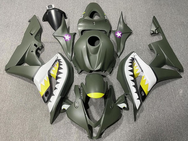 Descuento Carenados Moto Honda CBR600RR 2007-2008 - Verde Militar Blanco Amarillo Tiburón