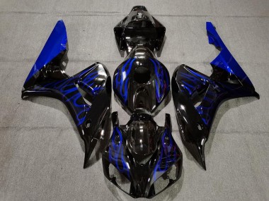 Descuento Carenado Moto Honda CBR1000RR 2006-2007 - Negro Brillante Azul Llama