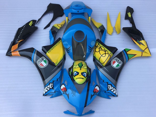 Descuento Carenados Moto Honda CBR1000RR 2012-2016 - Azul Amarillo Negro Brillante Tiburón Teeth