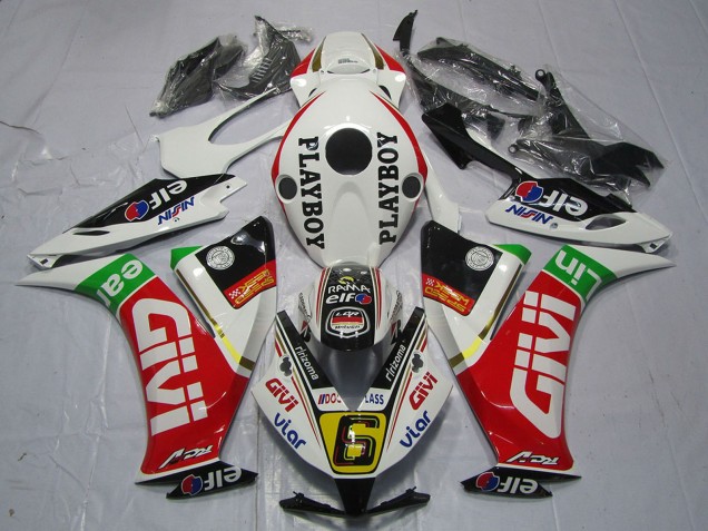 Descuento Carenados Moto Honda CBR1000RR 2012-2016 - Blanco Rojo Verde Givi PlayBoy