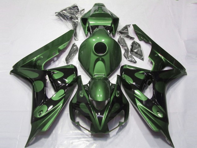 Descuento Carenados Moto Honda CBR1000RR 2006-2007 - Verde Negro Brillante Llama
