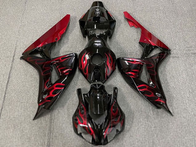 Descuento Carenados Moto Honda CBR1000RR 2006-2007 - Negro Brillante Rojo Llama