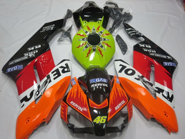 Descuento Carenados Moto Honda CBR1000RR 2004-2005 - Verde Lima Naranja Blanco Rojo Negro Brillante Rossi Repsol