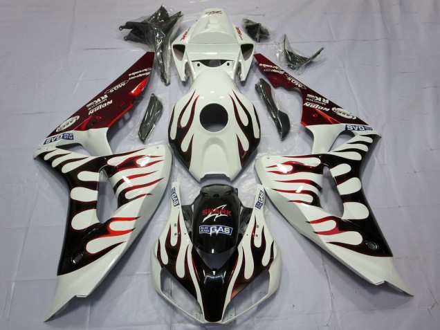 Descuento Carenados Moto Honda CBR1000RR 2006-2007 - Blanco Rojo Negro Brillante Llama