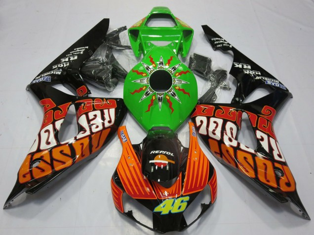 Descuento Carenados Moto Honda CBR1000RR 2006-2007 - Verde Naranja Negro Brillante Rossi 46