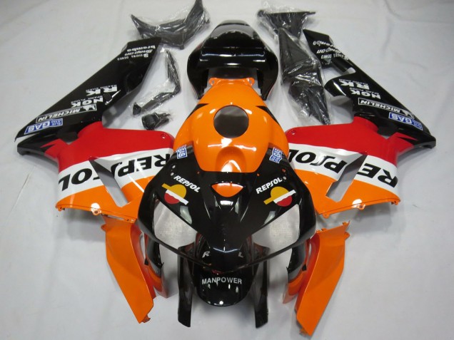 Descuento Carenados Moto Honda CBR600RR 2005-2006 - Naranja Rojo Blanco Negro Bottom Repsol