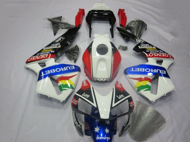 Descuento Kits Carenado Moto Honda CBR600RR 2003-2004 - Blanco Rojo Azul Negro Brillante EuroBet