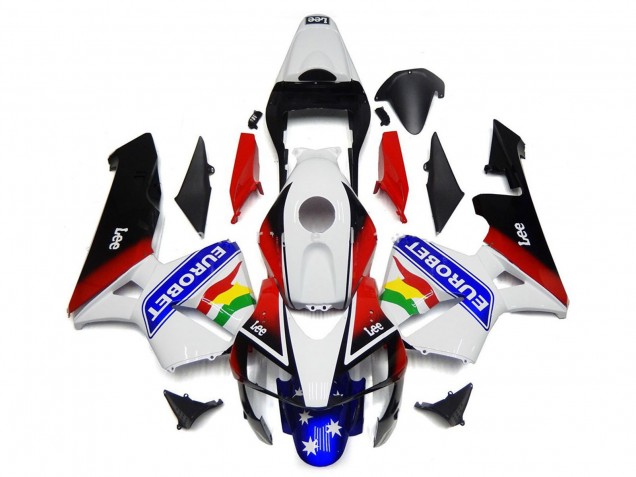 Descuento Carenado Moto Honda CBR600RR 2003-2004 - Blanco Rojo Azul Negro Brillante EuroBet