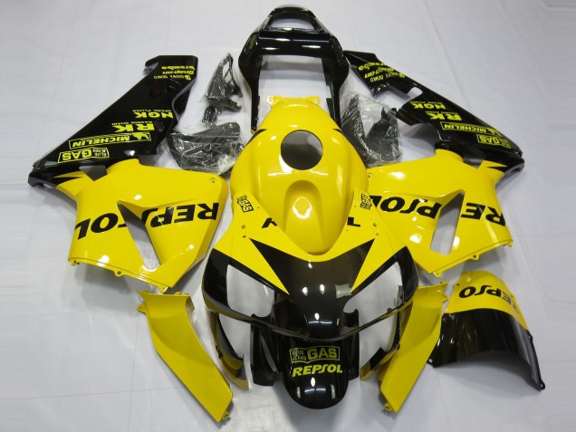 Descuento Carenados Moto Honda CBR600RR 2003-2004 - Amarillo Negro Brillante Repsol