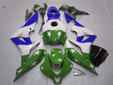 Descuento Carenados Moto Honda CBR600RR 2007-2008 - Blanco Azul Verde Estrellas Raya