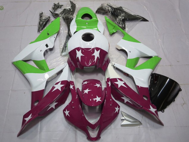 Descuento Carenados Moto Honda CBR600RR 2007-2008 - Blanco Verde Rojo Granate Estrellas Raya