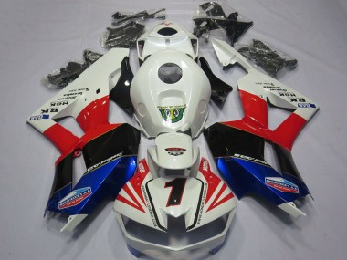Descuento Carenados Moto Honda CBR600RR 2013-2023 - Blanco Rojo Azul Negro Número 1