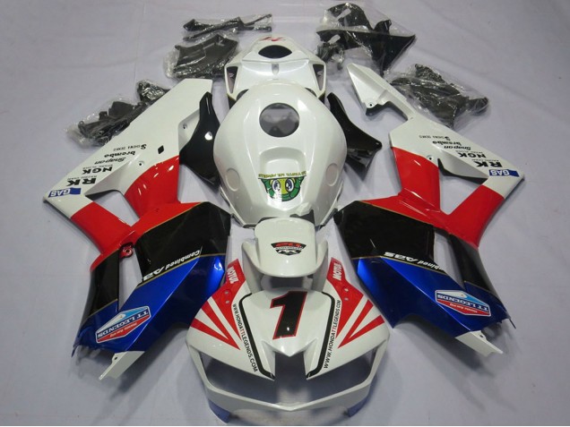 Descuento Carenados Moto Honda CBR600RR 2013-2023 - Blanco Rojo Azul Negro Número 1