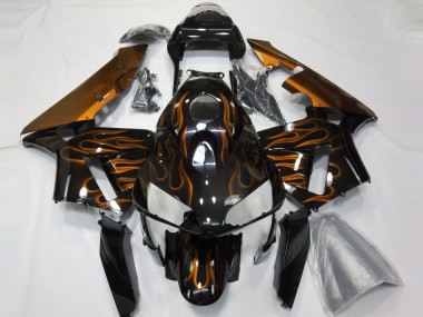 Descuento Carenados Moto Honda CBR600RR 2003-2004 - Negro Brillante Naranja Llama