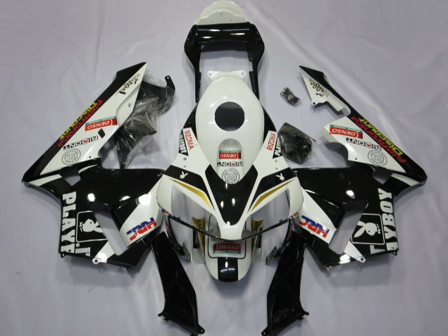 Descuento Carenados Moto Honda CBR600RR 2003-2004 - Blanco Amarillo Negro Brillante HRC Playboy