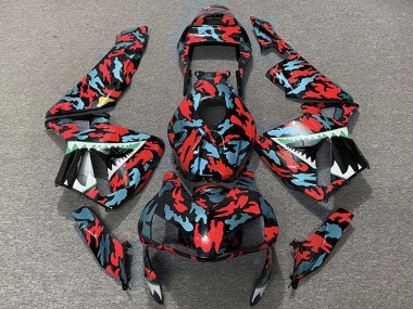 Descuento Carenados Moto Honda CBR600RR 2003-2004 - Rojo Azul Camouflage Tiburón
