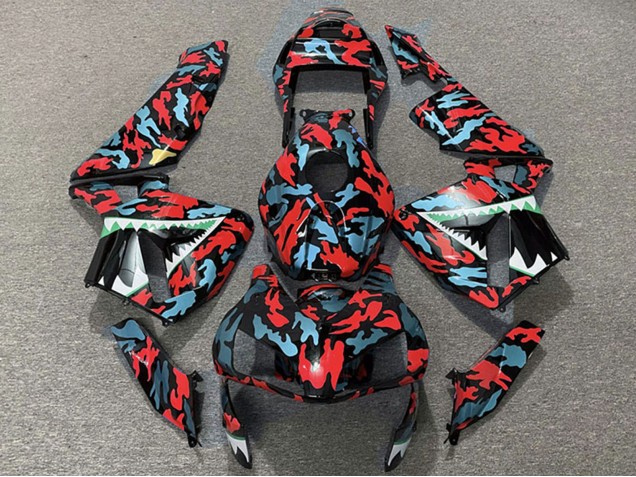 Descuento Carenados Moto Honda CBR600RR 2003-2004 - Rojo Azul Camouflage Tiburón
