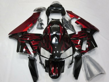 Descuento Carenados Moto Honda CBR600RR 2003-2004 - Negro Brillante Rojo Llama