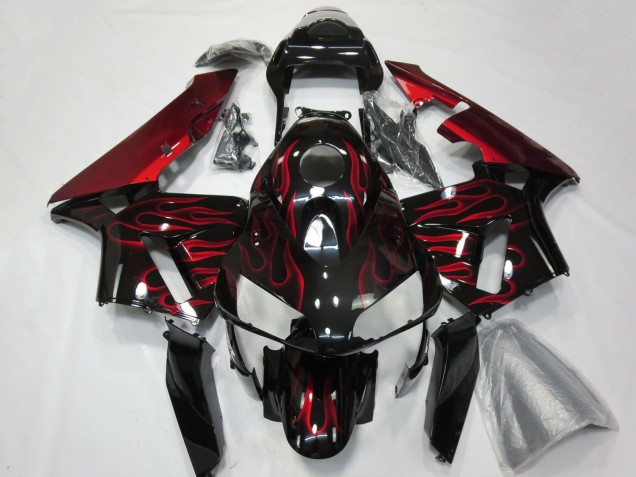 Descuento Carenados Moto Honda CBR600RR 2003-2004 - Negro Brillante Rojo Llama