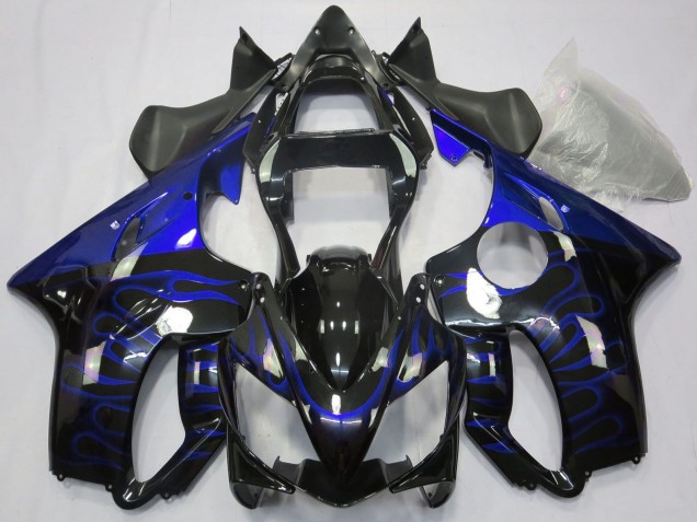 Descuento Carenados Moto Honda CBR600 F4i 2001-2003 - Negro Brillante Azul Llama
