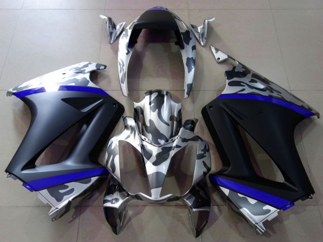 Descuento Carenados Moto Honda VFR 800 2002-2013 - Gris Camouflage Azul Negro Mate