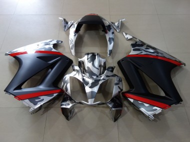 Descuento Carenados Moto Honda VFR 800 2002-2013 - Gris Camouflage Rojo Negro Mate