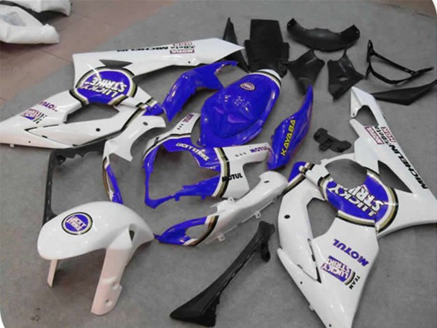 Descuento Carenados Moto Suzuki GSXR 1000 2005-2006 - Blanco Azul Lucky Strike
