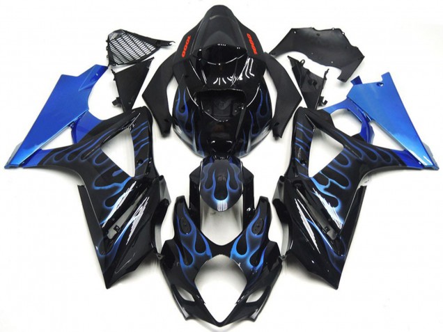 Descuento Carenados Moto Suzuki GSXR 1000 2007-2008 - Negro Brillante Azul Llama