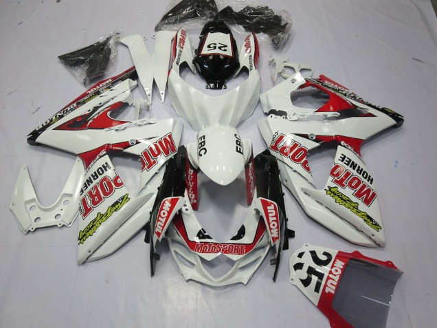 Descuento Carenados Moto Suzuki GSXR 1000 2009-2016 - Blanco Rojo Dunlop 52